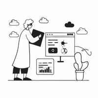 Climate Scientist with Laptop and Atmospheric Data in High Tech Laboratory concept as Wide shot of a climate scientist using a laptop to analyze atmospheric data in a high tech lab Cleans vector