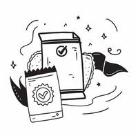 Cleans Food Packaging with Certificate and ISO Badge concept as Cleans food packaging with a certificate and an ISO badge set against a dreamy background offering ample space for tex Cleans vector