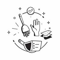 Cleans Utensils with Certificate and ISO Badge concept as Cleans utensils with a certificate and an ISO badge set against a whimsical background offering ample space for text or grap Cleans vector