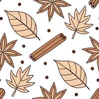 Cinnamon and spice seamless tile pattern with autumn leaves and warm earth tones for cozy seasonal decor concept as Autumn leaves and spice elements like cinnamon arranged seamless Cleans vector
