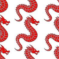 Chinese Dragon Art seamless tile pattern with vibrant reds and intricate scales for festive decor concept as Vibrant red dragons with intricate scales arranged seamlessly for festi Cleans vector