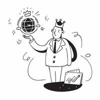 Chief Executive with Crown and Globe concept as An image of a chief executive with a crown and globe set against a whimsical background offering ample space for text or graphics sy Cleans vector