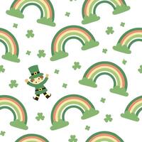 Charming leprechauns and rainbows seamless tile pattern with festive green tones concept as Festive green tones highlight charming leprechauns amidst rainbows in seamless tile patt Cleans vector