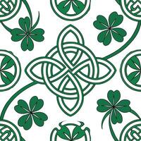 Charming shamrocks and Celtic knots seamless tile pattern with rich green accents concept as Rich green accents highlight charming shamrocks intertwined with Celtic knots in seamle Cleans vector