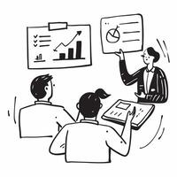 CFO leading a hybrid financial review meeting concept as A CFO leading a hybrid financial review meeting with financial reports displayed in the office and shared online highlighti Cleans vector