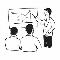 CFO leading a discussion on stock valuation methods concept as A CFO in a conference room leading a discussion on stock valuation methods using a whiteboard and markers showcasing Cleans vector