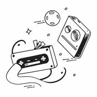 Cassette Tape with Obsolete Certificate and Retro Player concept as A cassette tape with an obsolete certificate and retro player set against a whimsical background offering ample Cleans vector