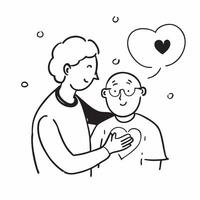 Caregiver with Elderly and Heart concept as An image of a caregiver with an elderly person and heart symbol set against a dreamy background offering ample space for text or graphic Cleans vector