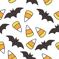 Candy corn and bats seamless tile pattern with bright colors and spooky elements for playful Halloween decor concept as Bright candy corn and spooky bats arranged seamlessly for pl Cleans vector