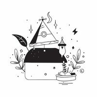 Camper with Tent and Lantern in Enchanted Forest concept as Mid shot of a camper with a tent and lantern in an enchanted forest The scene includes glowing plants and mystical crea Cleans vector