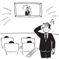 Businessman standing in front of an empty conference room appearing contemplative concept as A businessman in a suit standing in front of an empty conference room looking contempla Cleans vector