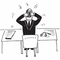 Businessman sitting alone at a conference table looking stressed concept as A businessman in formal attire sitting alone at a large conference table hands on his head looking stres Cleans vector