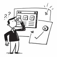 Businessman looking at a failed tech audit appearing dejected concept as A businessman in a suit looking at a failed tech audit report on his desk appearing dejected and stressed i Cleans vector
