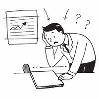 Businessman looking at a declining sales report appearing worried and stressed concept as A businessman in a suit looking at a declining sales report on his desk appearing worried Cleans vector