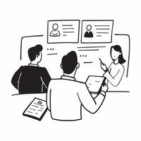 Business team in a hybrid meeting with onsite and remote participants concept as A business team in a conference room conducting a hybrid meeting with both onsite and remote partic Cleans vector