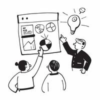 Business team evaluating risks in a strategic planning meeting concept as A illustration of a business team evaluating risks in a strategic planning meeting using a 3 color Cleans vector