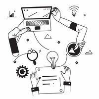 Business team collaborating on an e commerce strategy concept as A illustration of a business team collaborating on an e commerce strategy using laptops and digital tools wi Cleans vector