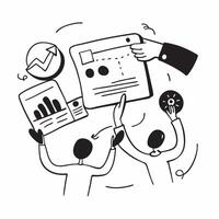 Business team collaborating on a sustainability initiative concept as A illustration of a business team collaborating on a sustainability initiative using charts and digital Cleans Set 2 vector