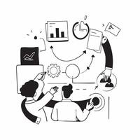 Business team collaborating on a sustainability initiative concept as A illustration of a business team collaborating on a sustainability initiative using charts and digital Cleans vector