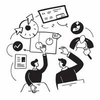 Business team collaborating on a marketing strategy concept as A illustration of a business team collaborating on a marketing strategy using digital tools and charts with an Cleans Set 2 vector