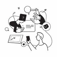 Business team collaborating in a modern office using digital tools concept as A illustration of a business team in a modern office collaborating using digital tools showcasi Cleans Set 2 vector