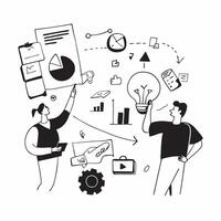 Business team brainstorming social media strategy concept as A business team in a modern office brainstorming social media strategies using laptops and whiteboards highlighting tea Cleans Set 2 vector