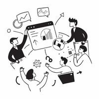 Business team collaborating on a marketing strategy concept as A illustration of a business team collaborating on a marketing strategy using digital tools and charts with an Cleans vector