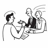 Business partners negotiating in a meeting room concept as A illustration of business partners negotiating in a meeting room utilizing a 3 color scheme to highlight agreemen Cleans vector