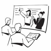 Business leaders discussing corporate goals in a boardroom concept as A illustration of business leaders discussing corporate goals in a boardroom featuring a 3 color scheme Cleans vector