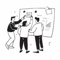 Business leaders collaborating on strategy development concept as A illustration of business leaders collaborating on strategy development using digital whiteboards and char Cleans vector