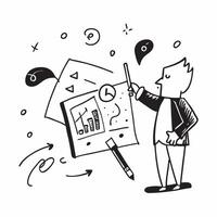 Business Leader with Vision Board and Pen concept as A business leader using a vision board and holding a pen set against a whimsical background offering ample space for text or gr Cleans vector