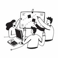 Business development team collaborating on growth strategies concept as A illustration of a business development team collaborating on growth strategies using laptops and di Cleans vector