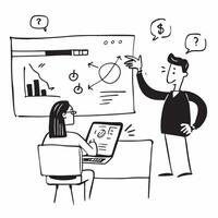 Business consultant advising clients on stock valuation concept as A business consultant in a modern office advising clients on stock valuation using a laptop and charts showcasing Cleans vector