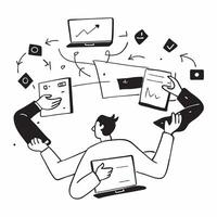 Business development team collaborating on growth strategies concept as A illustration of a business development team collaborating on growth strategies using laptops and di Cleans Set 2 vector