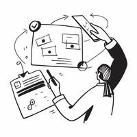 Business Analyst with Tablet and Flowchart concept as A business analyst using a tablet and creating a flowchart set against a dreamy background offering ample space for text or gr Cleans vector
