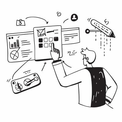 Business Analyst with Reports and Charts in High Tech Office concept as Long shot of a business analyst with reports and charts in a high tech office The scene includes digital in Cleans