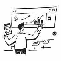 Business analyst evaluating stock performance on multiple screens concept as A business analyst in a modern office evaluating stock performance on multiple screens highlighting dat Cleans vector