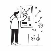 Business analyst using machine learning for stock valuation predictions concept as A business analyst in a high tech office using machine learning on a computer for stock valuation Cleans vector
