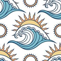 Bright summer waves seamless pattern with energetic sunbursts and colorful ocean waves for high energy designs concept as High energy summer wave pattern with sunbursts and colorfu Cleans vector