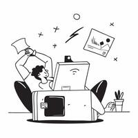 Business analyst relaxing with a book in a cozy home office concept as A business analyst relaxing with a book in a cozy home office emphasizing a balance between work and relaxati Cleans vector