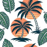 Bright summer seamless pattern with tropical palm leaves and vibrant sunset hues for an island inspired look concept as Tropical summer pattern with palm leaves and sunset hues per Cleans vector