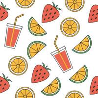Bright summer seamless pattern with fresh fruits and chilled drinks for sunny outdoor gatherings concept as Fresh fruits and chilled drinks in a seamless pattern for vibrant outdoo Cleans vector