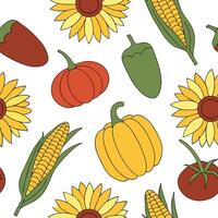 Bright autumn harvest seamless pattern with colorful pumpkins squashes and gourds for a festive fall look concept as Festive autumn harvest pattern with colorful pumpkins squashes Cleans Set 2 vector