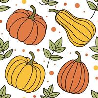 Bright autumn harvest seamless pattern with colorful pumpkins squashes and gourds for a festive fall look concept as Festive autumn harvest pattern with colorful pumpkins squashes Cleans vector