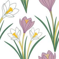 Bright and fresh spring pastel seamless pattern with crocuses and daffodils for lively outdoor spaces concept as Fresh crocuses and daffodils arranged in bright pastel colors for l Cleans vector