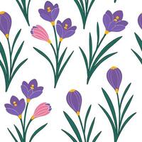 Bright and fresh spring flowers seamless pattern with hyacinths and crocuses for vibrant spaces concept as Fresh hyacinths and crocuses in a seamless floral pattern for spring spac Cleans vector
