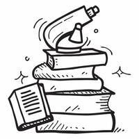 Books and Microscope concept as An icon of a stack of books and a microscope set against a Cleans background offering ample space for text or graphics symbolizing the importance of Cleans vector