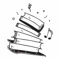 Books and Music Notes concept as An icon of a stack of books and music notes set against a Cleans background offering ample space for text or graphics symbolizing the harmony of aca Cleans vector