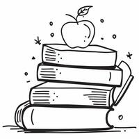 Books and Apple concept as An icon of a stack of books and an apple set against a minimalist background offering ample space for text or graphics symbolizing the traditional elemen Cleans vector