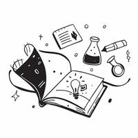 Book and Laboratory Equipment concept as A book next to laboratory equipment set against a whimsical background offering ample space for text or graphics symbolizing the combinatio Cleans vector